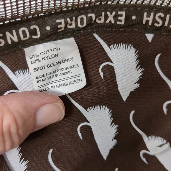 Fish Snapback Rope Trucker Hat Brown One Size Mesh Back RepYourWater - Picture 9 of 9